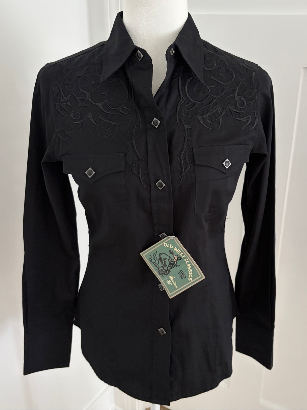 Roper Old West Classics Western Shirt Black Embroidered Pearl Snap XS NWT*#25